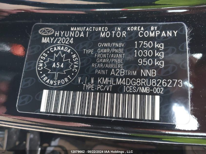 2024 Hyundai Elantra Sel VIN: KMHLM4DG8RU826273 Lot: 12079662