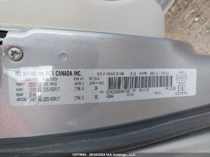 2C4RDGBG9KR607683 2019 Dodge Grand Caravan Se