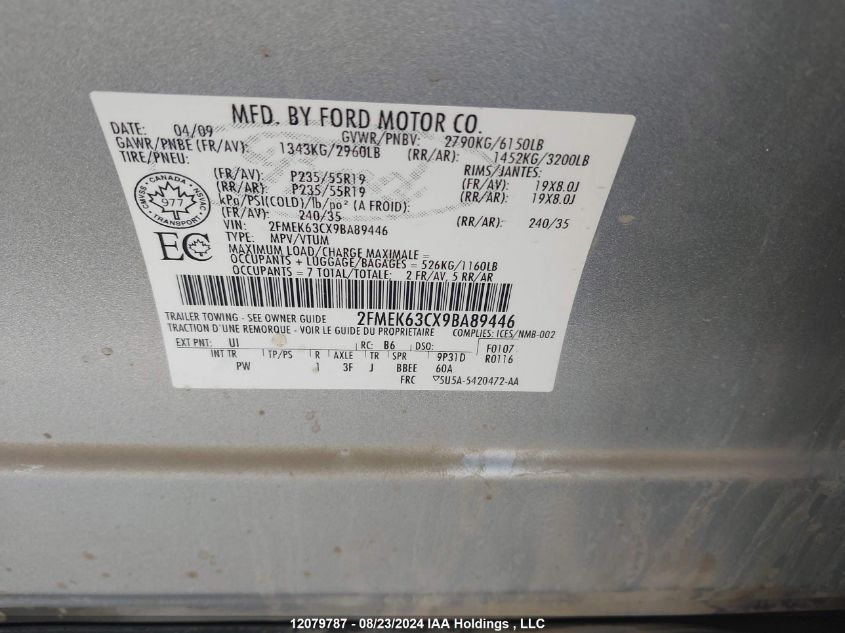 2009 Ford Flex Limited VIN: 2FMEK63CX9BA89446 Lot: 12079787