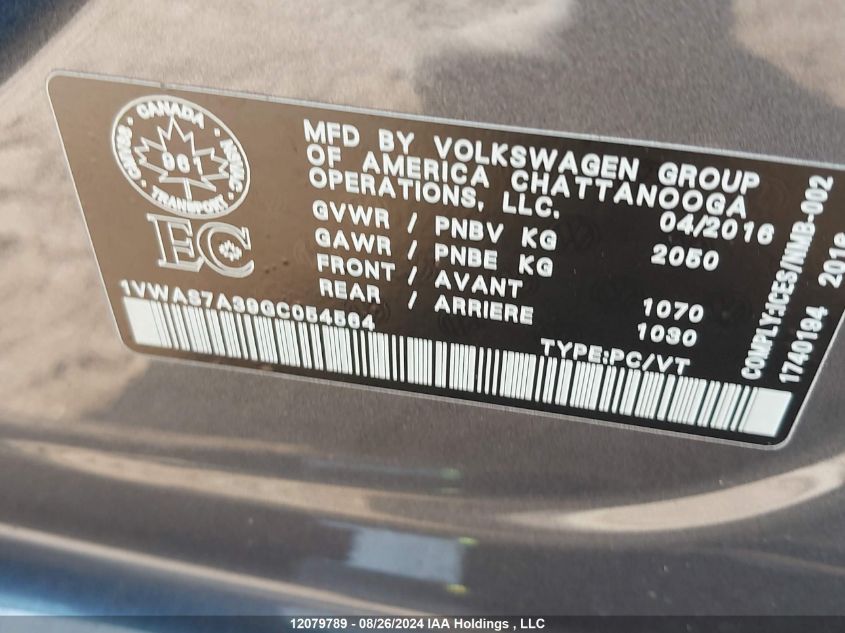 1VWAS7A39GC054564 2016 Volkswagen Passat S/R-Line