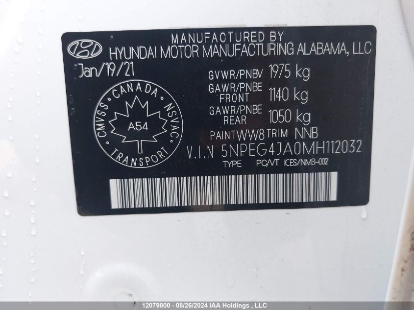 2021 Hyundai Sonata Preferred VIN: 5NPEG4JA0MH112032 Lot: 12079800