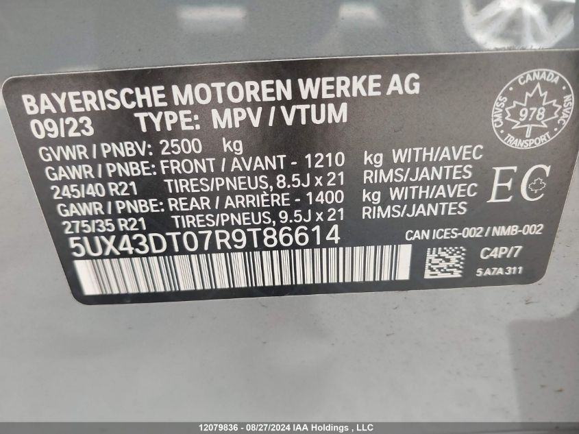 2024 BMW X4 M40I VIN: 5UX43DT07R9T86614 Lot: 12079836