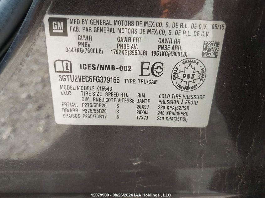 2015 GMC Sierra 1500 VIN: 3GTU2VEC6FG379165 Lot: 12079900