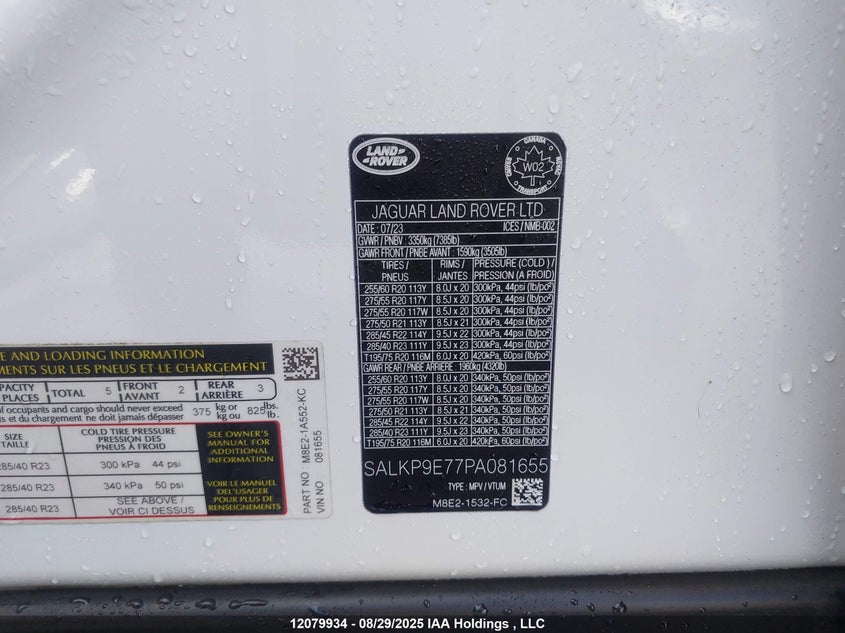 2023 Land Rover Range Rover VIN: SALKP9E77PA081655 Lot: 12079934