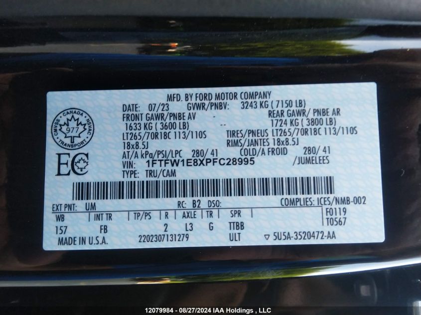 2023 Ford F-150 Xlt VIN: 1FTFW1E8XPFC28995 Lot: 12079984