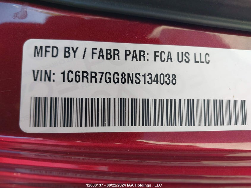 2022 Ram 1500 Classic Slt VIN: 1C6RR7GG8NS134038 Lot: 12080137