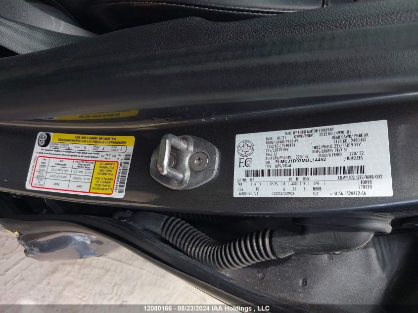 2021 Lincoln Corsair VIN: 5LMCJ1D93MUL14452 Lot: 12080166