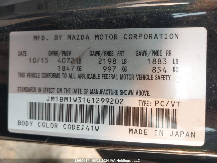 2016 Mazda Mazda3 VIN: JM1BM1W31G1299202 Lot: 12080167