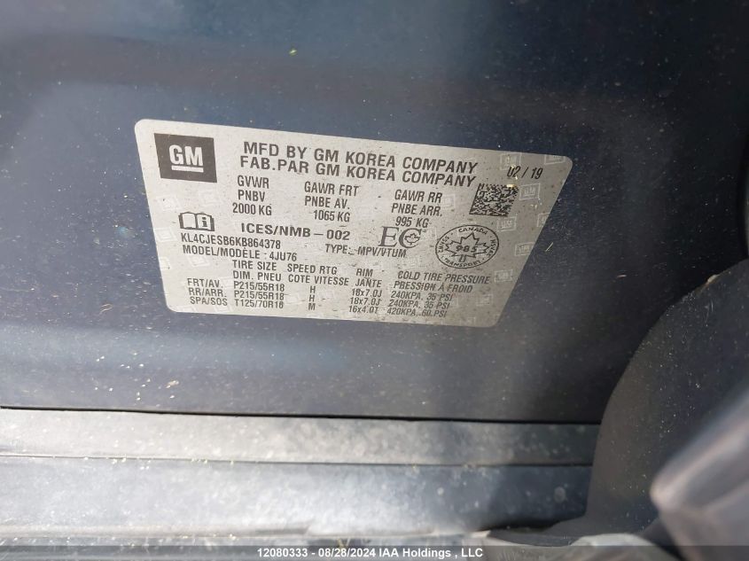 2019 Buick Encore VIN: KL4CJESB6KB864378 Lot: 12080333