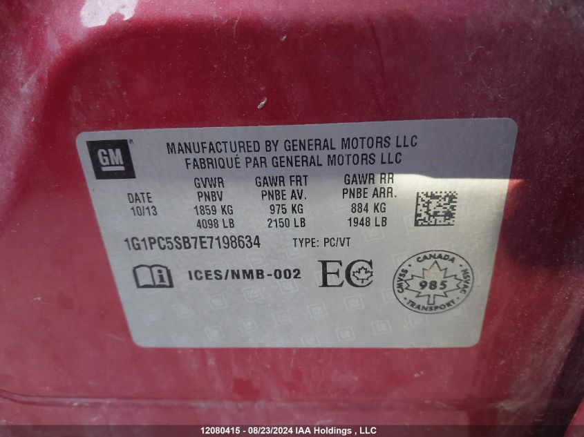 2014 Chevrolet Cruze VIN: 1G1PC5SB7E7198634 Lot: 12080415