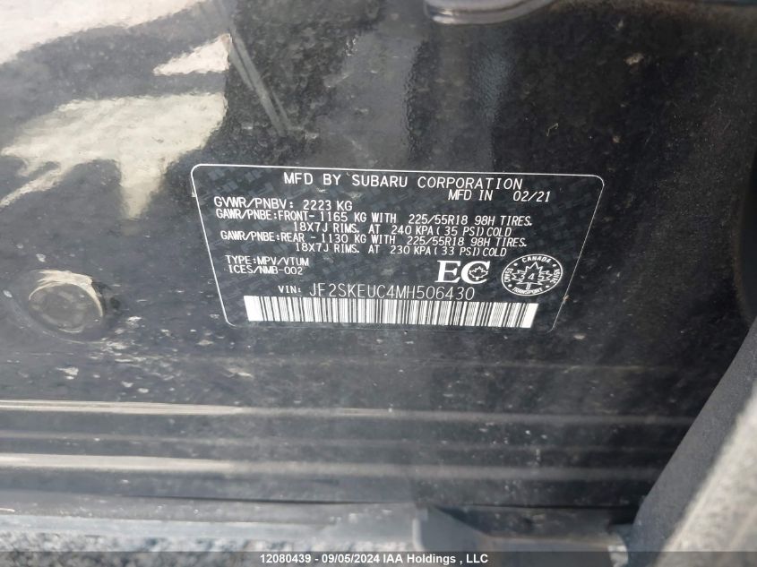 2021 Subaru Forester VIN: JF2SKEUC4MH506430 Lot: 12080439