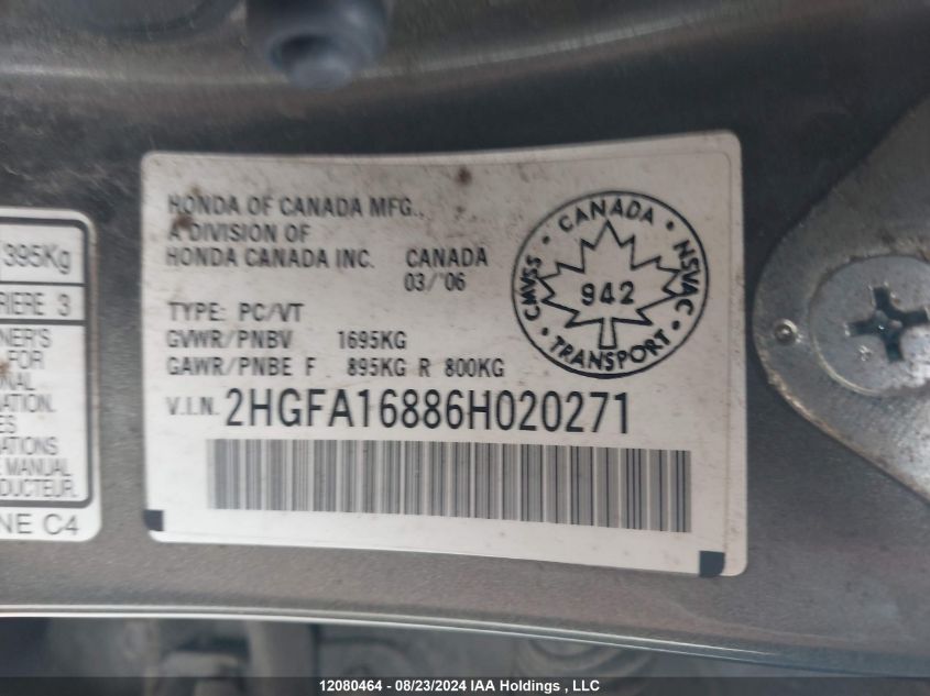 2HGFA16886H020271 2006 Honda Civic