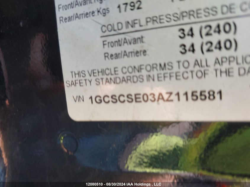 2010 Chevrolet Silverado 1500 VIN: 1GCSCSE03AZ115581 Lot: 12080510