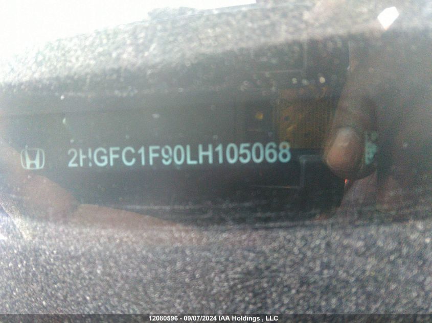 2020 Honda Civic Touring VIN: 2HGFC1F90LH105068 Lot: 12080596