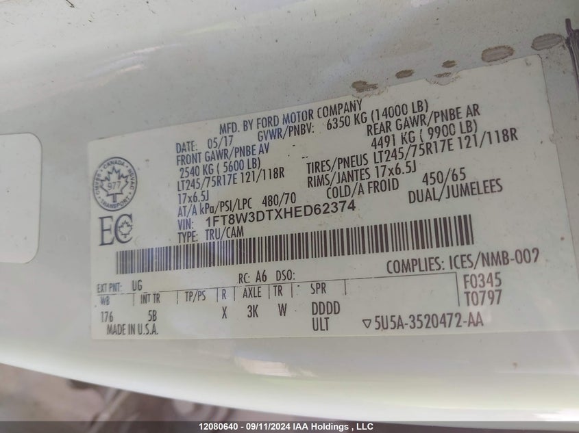 1FT8W3DTXHED62374 2017 FORD F350 photo no. 9