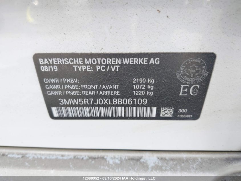 2020 BMW 3 Series VIN: 3MW5R7J0XL8B06109 Lot: 12080952