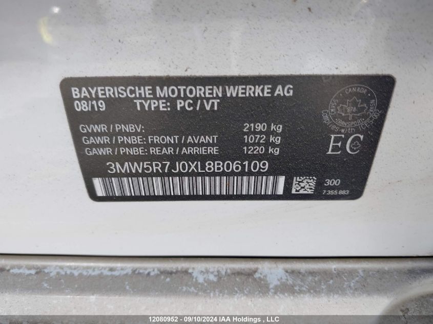 2020 BMW 3 Series VIN: 3MW5R7J0XL8B06109 Lot: 12080952