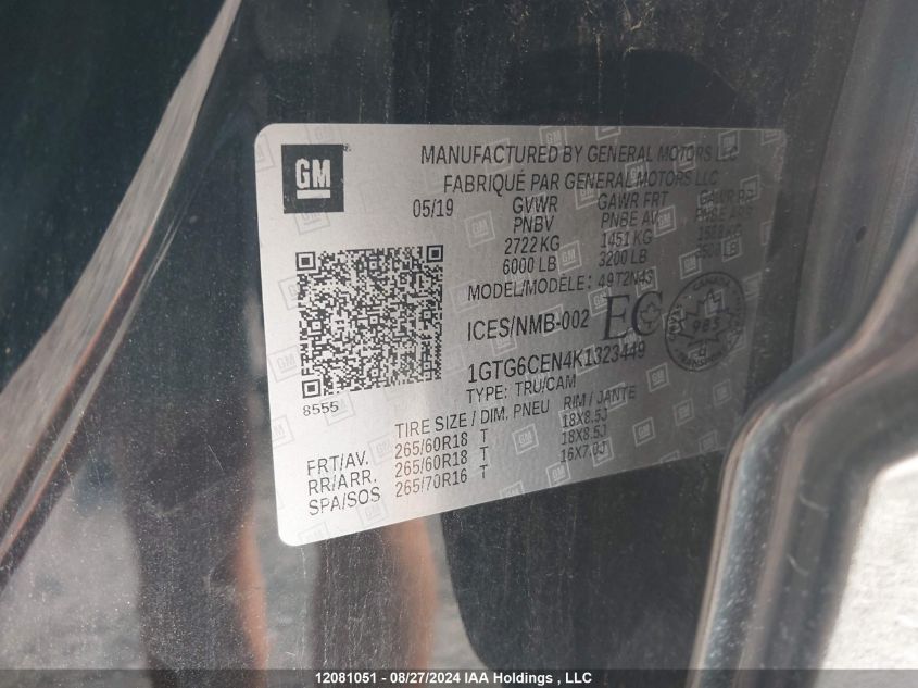 2019 GMC Canyon VIN: 1GTG6CEN4K1323449 Lot: 12081051
