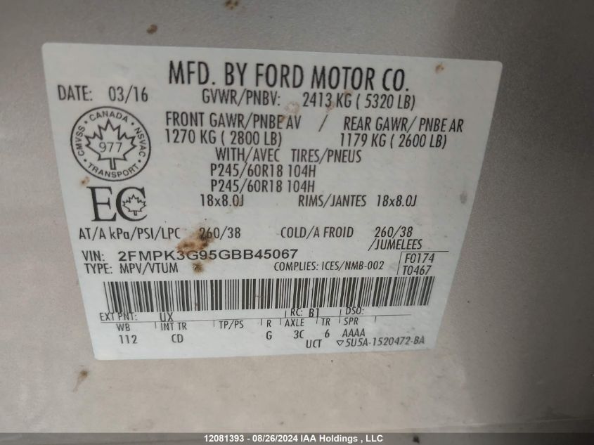 2FMPK3G95GBB45067 2016 Ford Edge Se