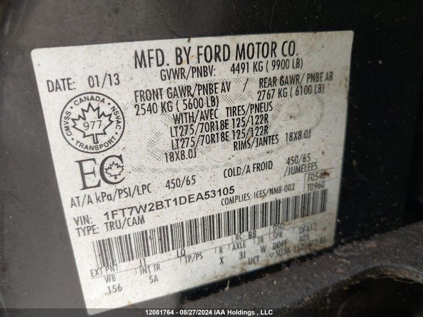 2013 Ford F250 Super Duty VIN: 1FT7W2BT1DEA53105 Lot: 12081764