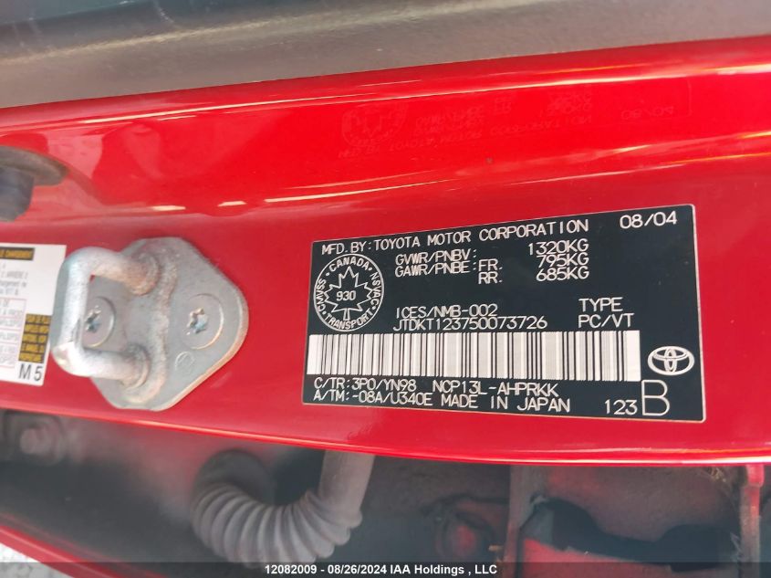 2005 Toyota Echo VIN: JTDKT123750073726 Lot: 12082009