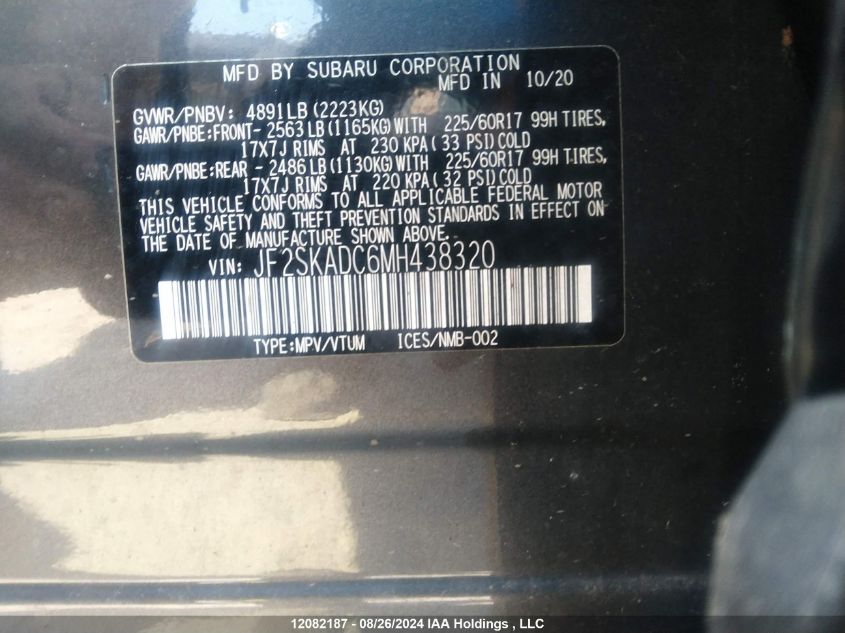 2021 Subaru Forester VIN: JF2SKADC6MH438320 Lot: 12082187