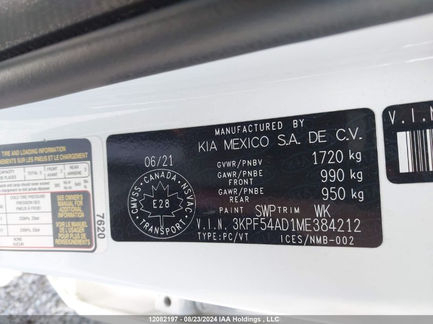 2021 Kia Forte Ex VIN: 3KPF54AD1ME384212 Lot: 12082197