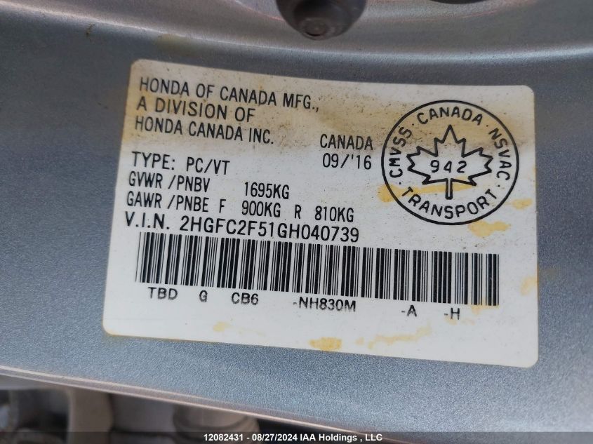 2HGFC2F51GH040739 2016 Honda Civic Sedan