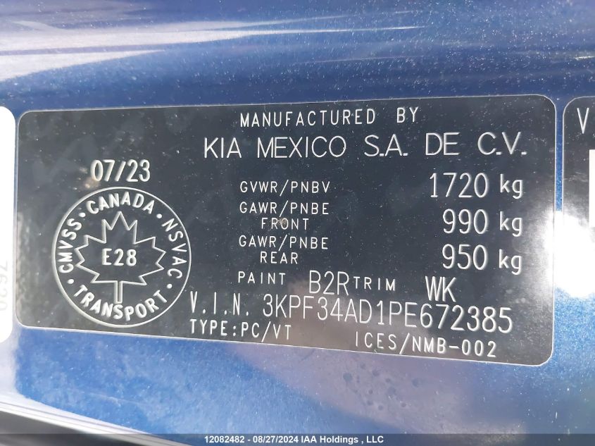 2023 Kia Forte VIN: 3KPF34AD1PE672385 Lot: 12082482