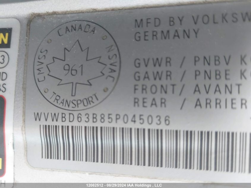 2005 Volkswagen Passat Sedan VIN: WVWBD63B85P045036 Lot: 12082512