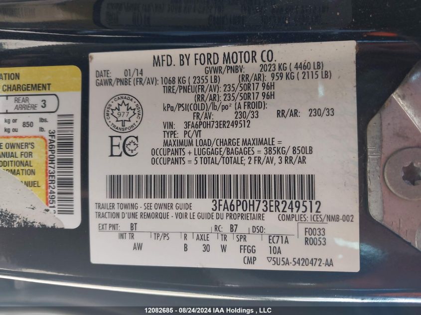 3FA6P0H73ER249512 2014 Ford Fusion Se