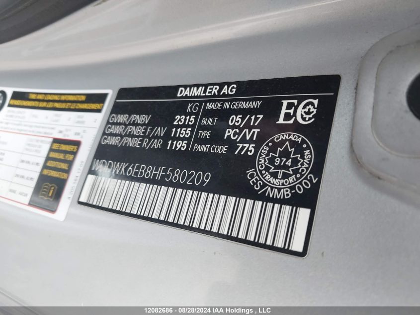 2017 Mercedes-Benz C 43 4Mati Amg VIN: WDDWK6EB8HF580209 Lot: 12082686