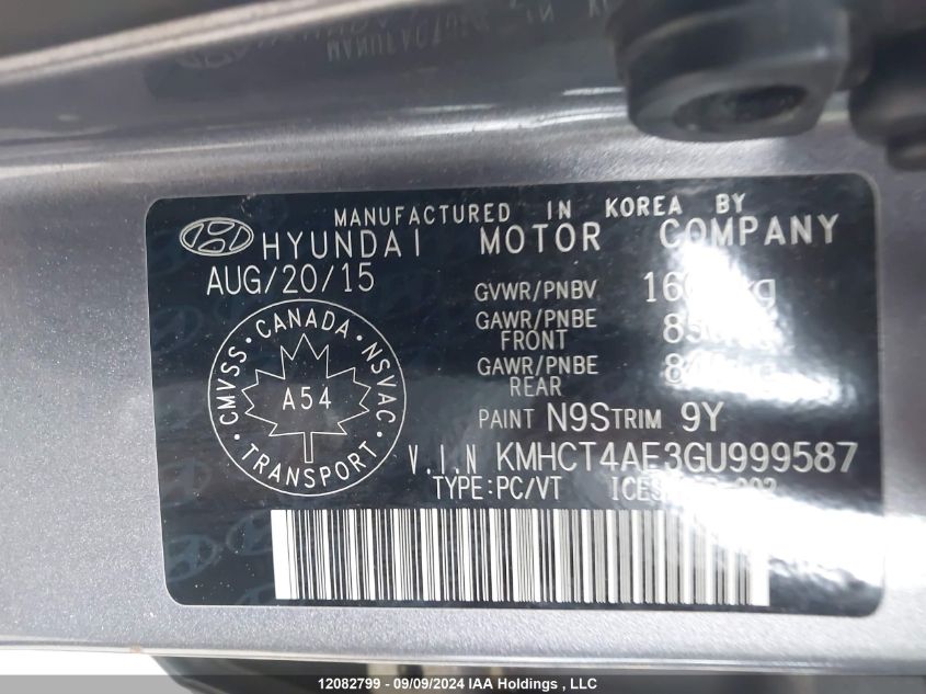 KMHCT4AE3GU999587 2016 Hyundai Accent Gl