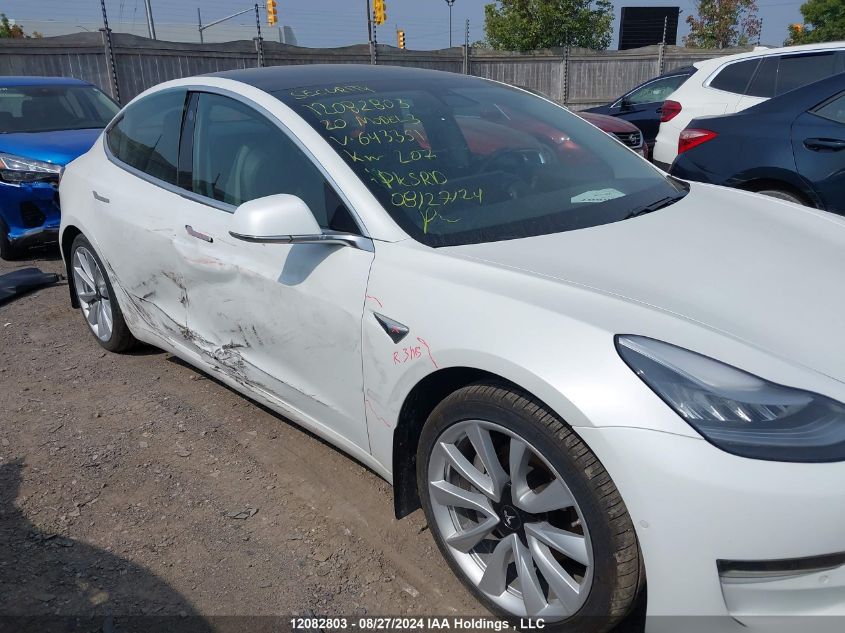 2020 Tesla Model 3 VIN: 5YJ3E1EB3LF643351 Lot: 12082803