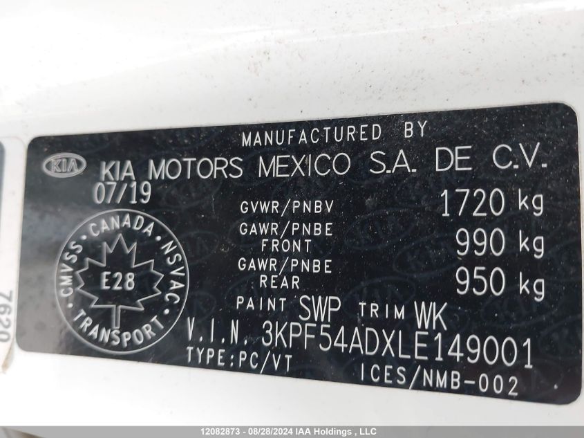 2020 Kia Forte VIN: 3KPF54ADXLE149001 Lot: 12082873