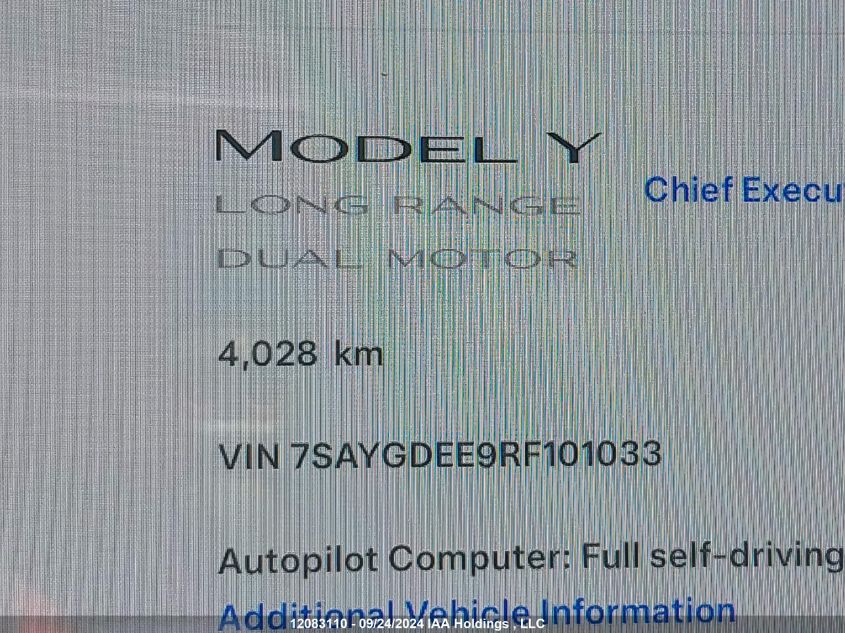 2024 Tesla Model Y VIN: 7SAYGDEE9RF101033 Lot: 12083110