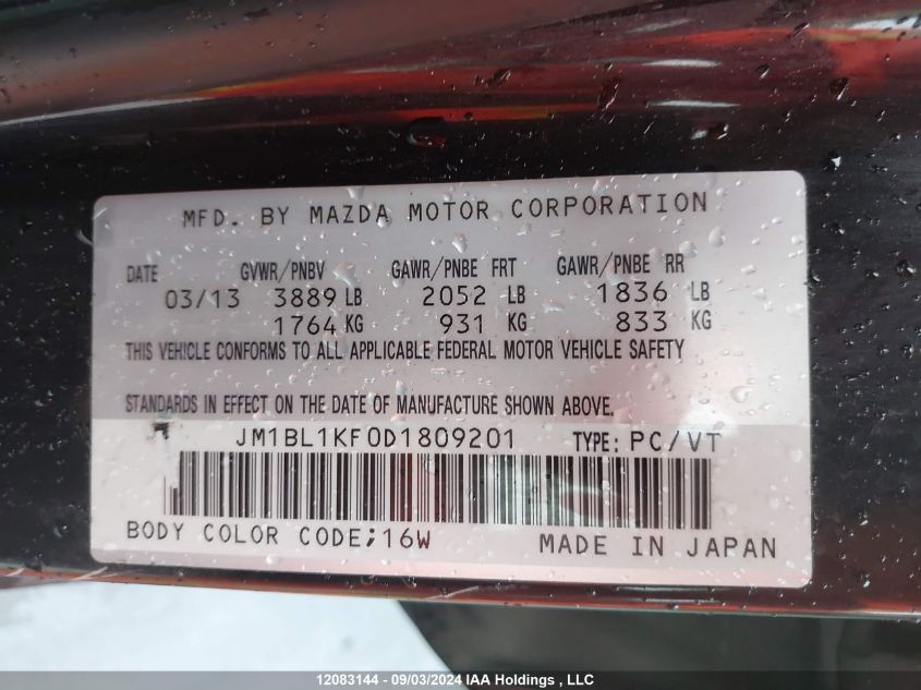 2013 Mazda Mazda3 VIN: JM1BL1KF0D1809201 Lot: 12083144