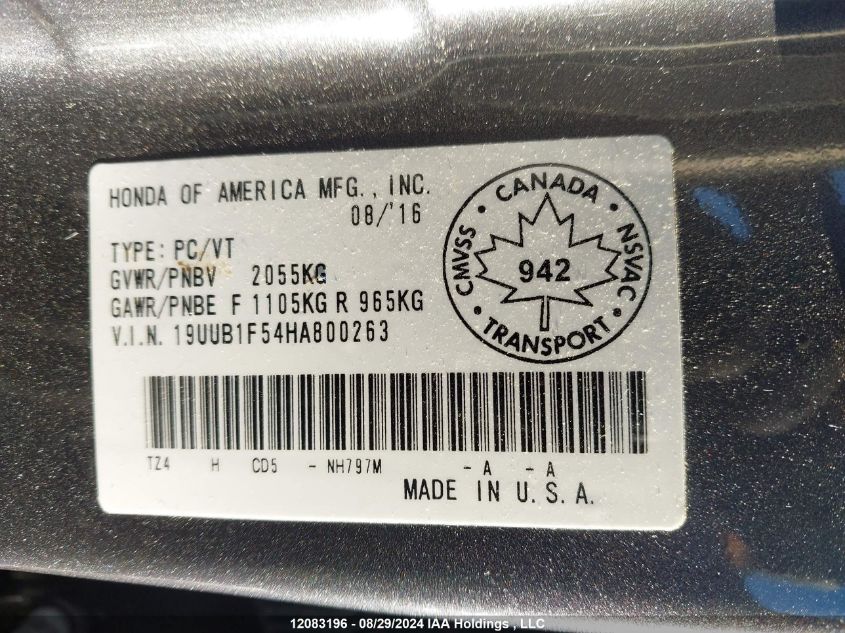 2017 Acura Tlx VIN: 19UUB1F54HA800263 Lot: 12083196