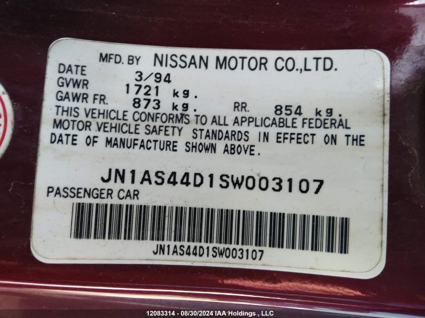 1995 Nissan 240Sx Se VIN: JN1AS44D1SW003107 Lot: 12083314