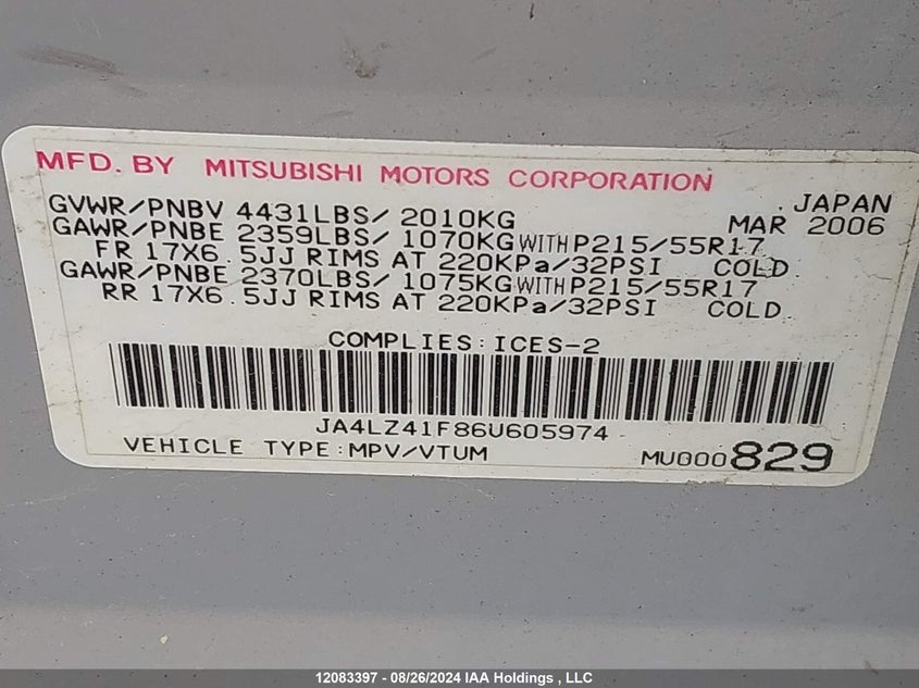 2006 Mitsubishi Outlander VIN: JA4LZ41F86U605974 Lot: 12083397