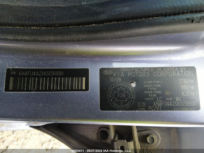 2010 Kia Forte VIN: KNAFU4A21A5156930 Lot: 12083411