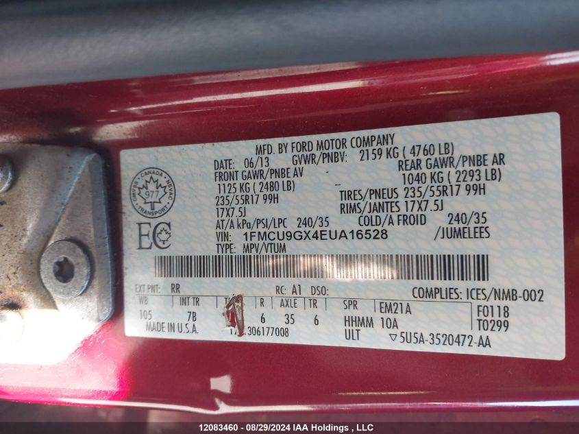 2014 Ford Escape VIN: 1FMCU9GX4EUA16528 Lot: 12083460