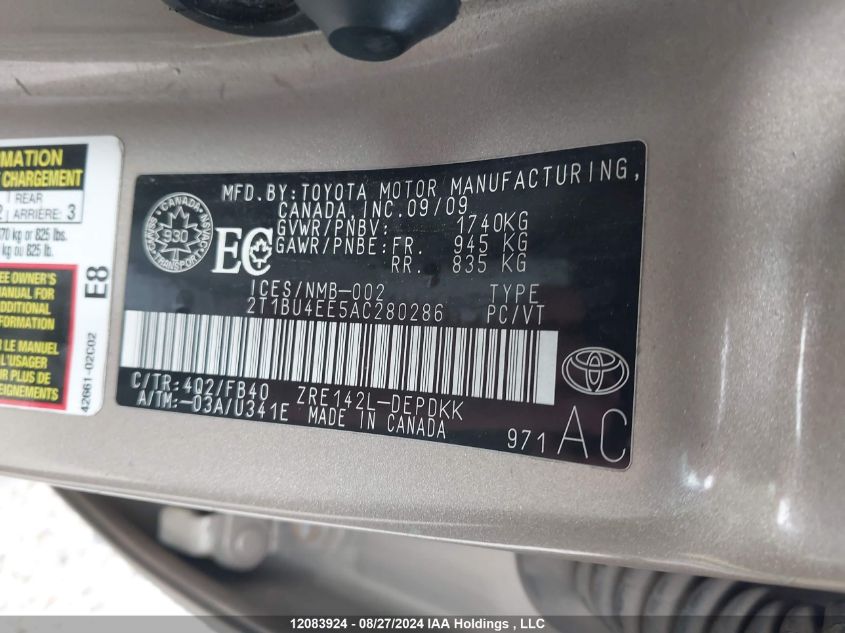 2010 Toyota Corolla S/Le/Xle VIN: 2T1BU4EE5AC280286 Lot: 12083924