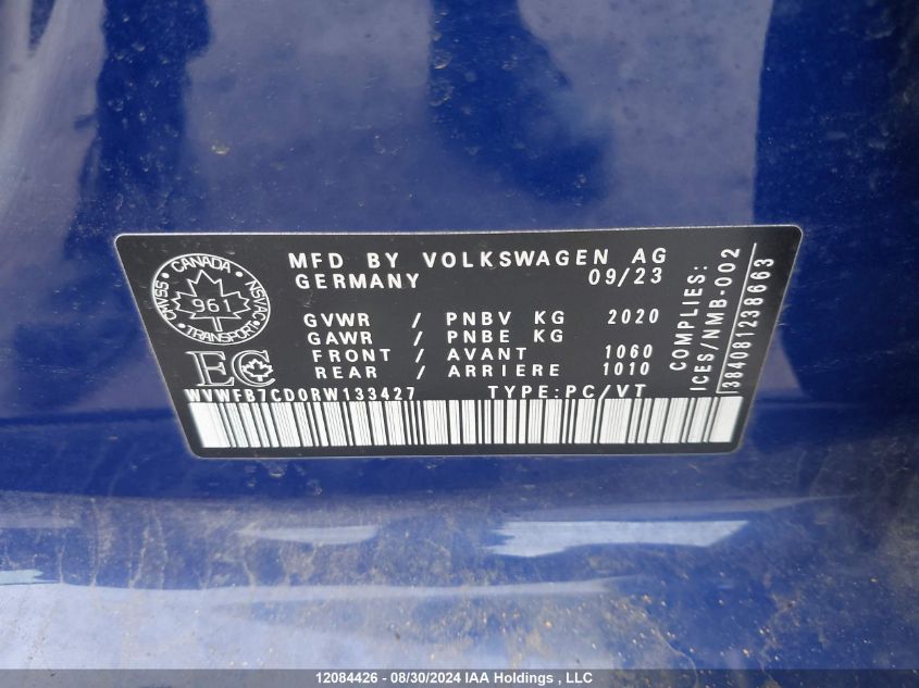 2024 Volkswagen Golf R VIN: WVWFB7CD0RW133427 Lot: 12084426