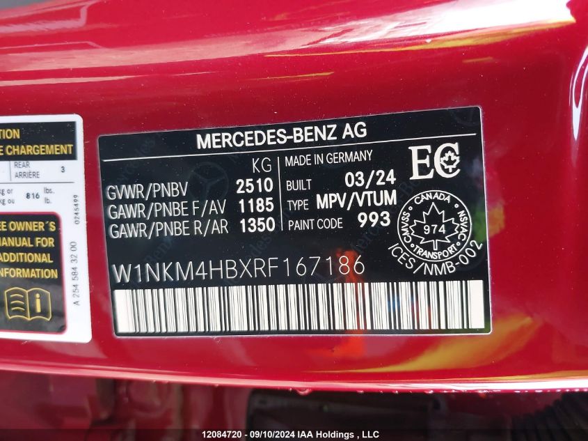 2024 Mercedes-Benz Glc 300 VIN: W1NKM4HBXRF167186 Lot: 12084720