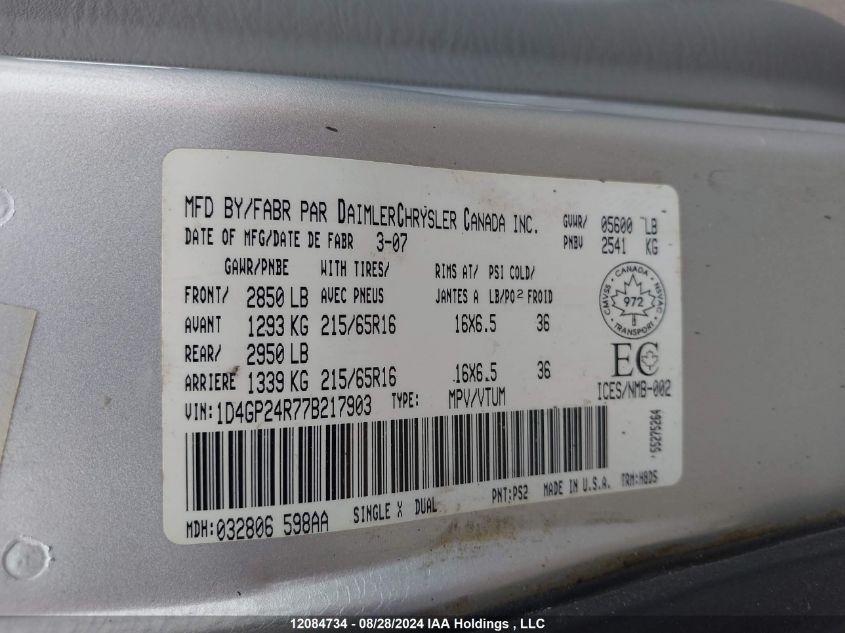 1D4GP24R77B217903 2007 Dodge Grand Caravan