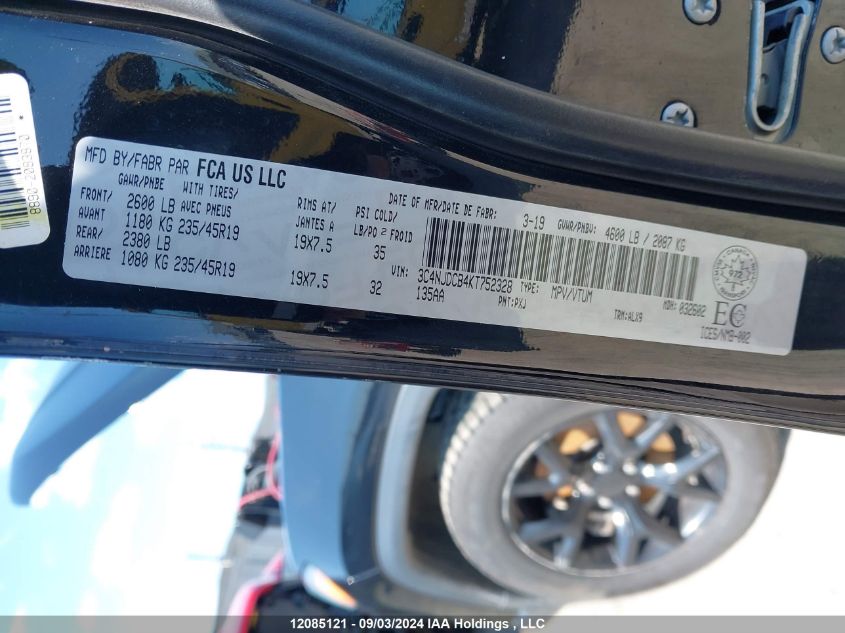 2019 Jeep Compass Limited VIN: 3C4NJDCB4KT752328 Lot: 12085121