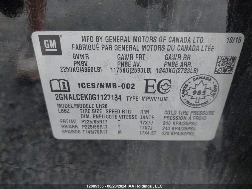 2GNALCEK0G1127134 2016 Chevrolet Equinox