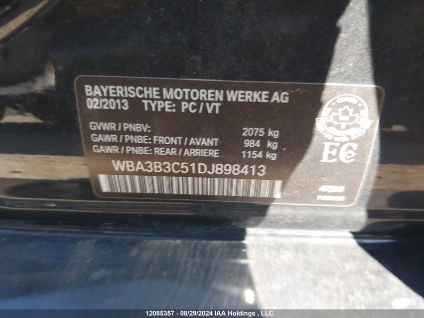 2013 BMW 328 Xi VIN: WBA3B3C51DJ898413 Lot: 12085357