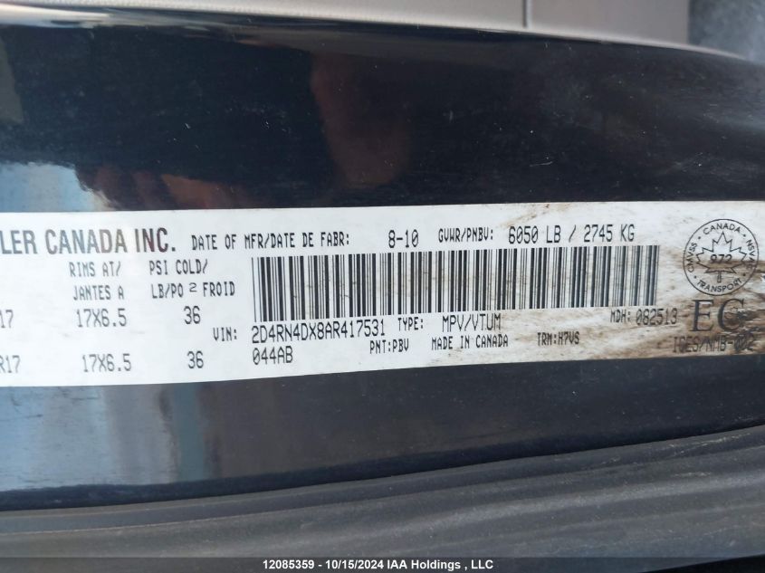 2010 Dodge Grand Caravan Se VIN: 2D4RN4DX8AR417531 Lot: 12085359